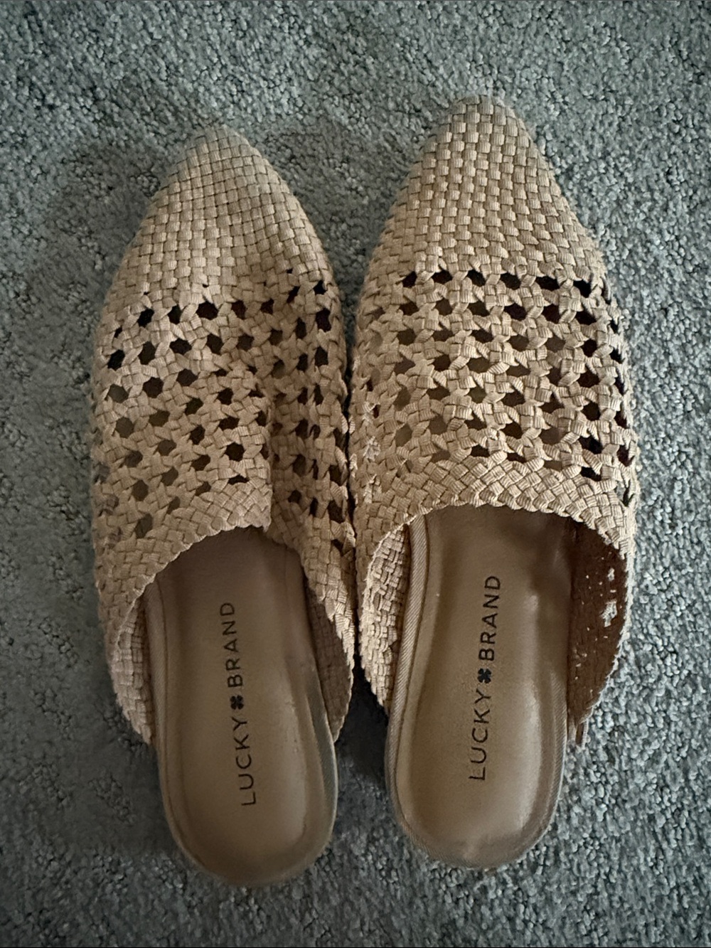 Lucky Brand Woven Slip-On Mules in Beige